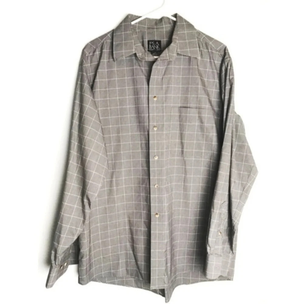 Jos A Bank • Grey Windowpane Plaid Button Down